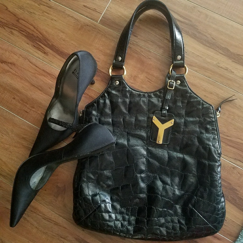 YVES SAINT LAURENT YSL EMBOSSED TRIBUTE TOTE